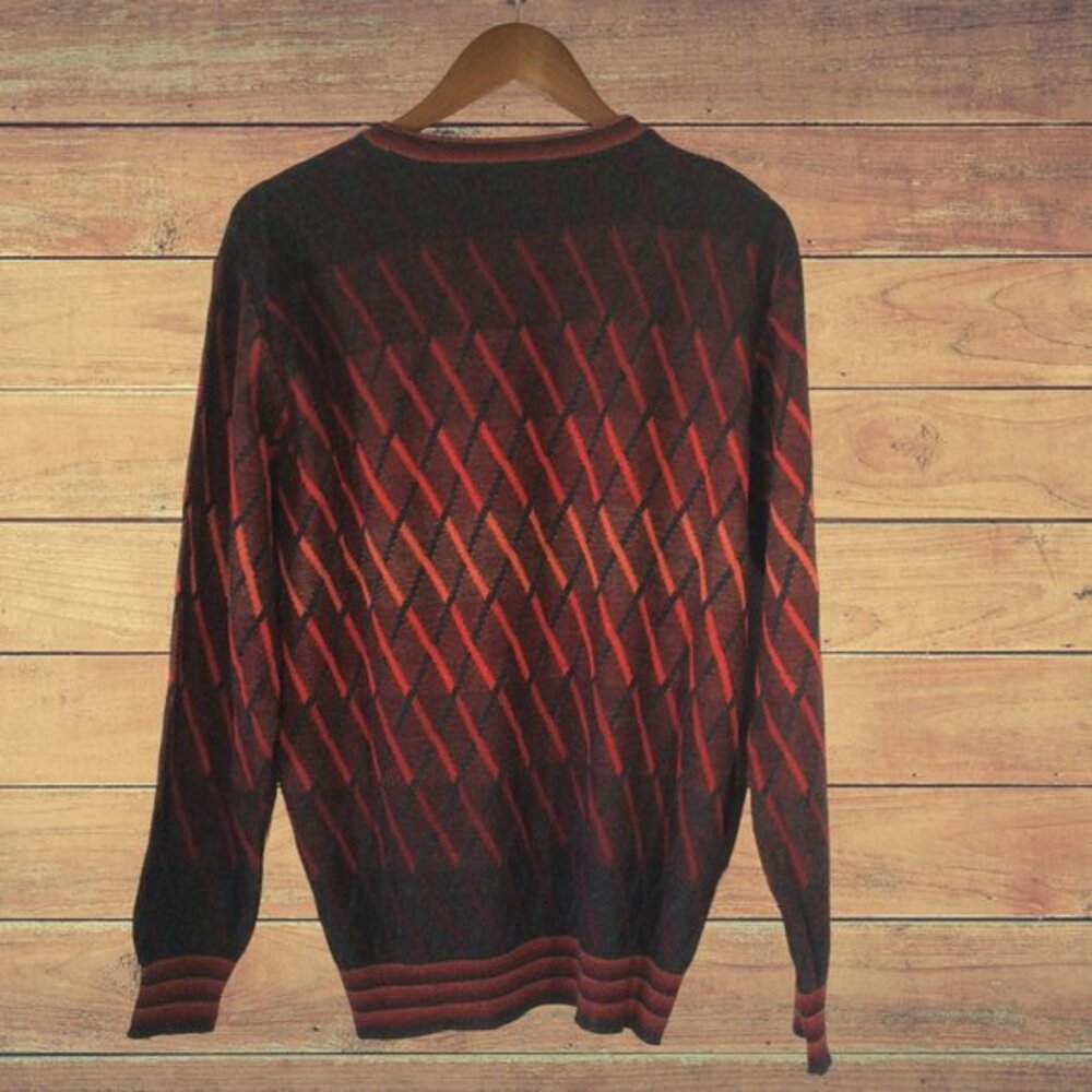 Montechiaro Long Sleeve Sweater Size M/50 Crew Neck Plaid Red, Black and Orange